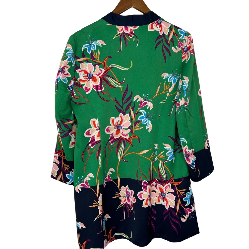 Chico's Green & Navy Blue Colorblock Floral Kimono Jacket Long Sleeve Medium - Picture 6 of 7